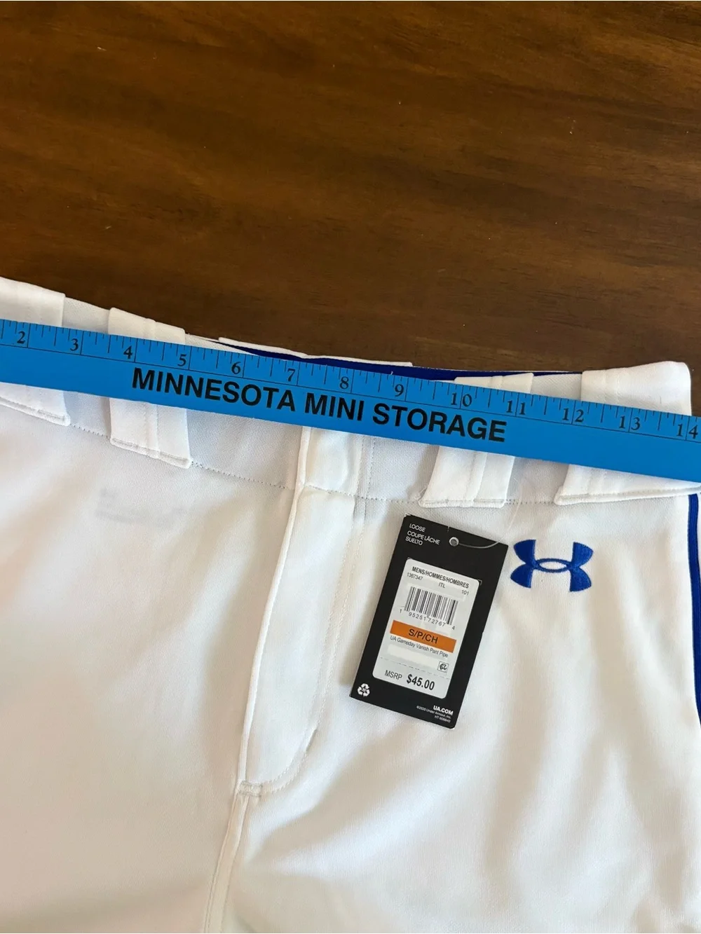 NWT Under Armour Men’s Small White Baseball Softball Pants Blue Piping